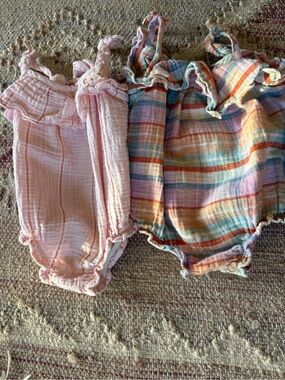 Nordstrom Girls' Pink and Multicolor Plaid Ruffle Bubble Rompers